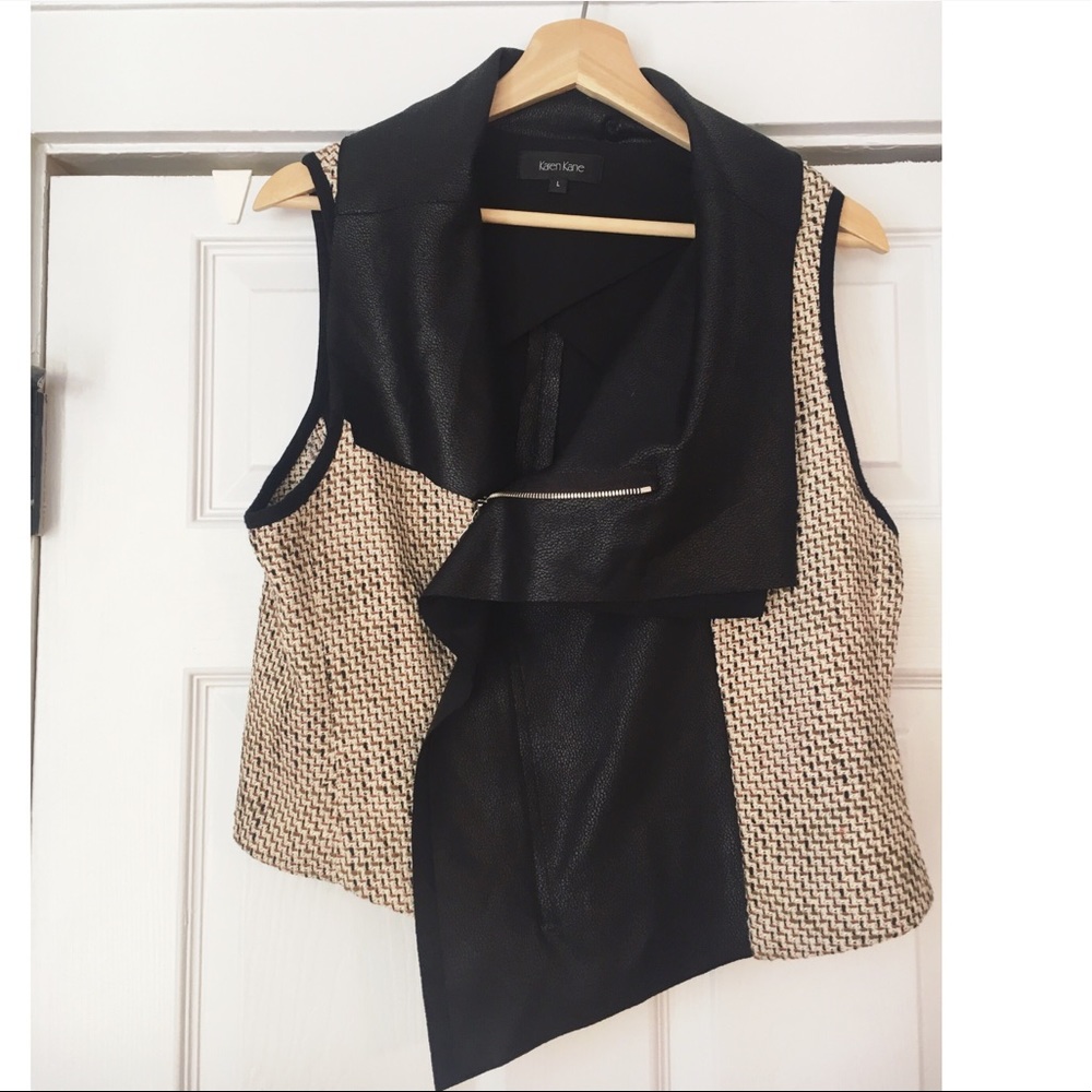 Karen Kane tweed & faux leather zippered vest